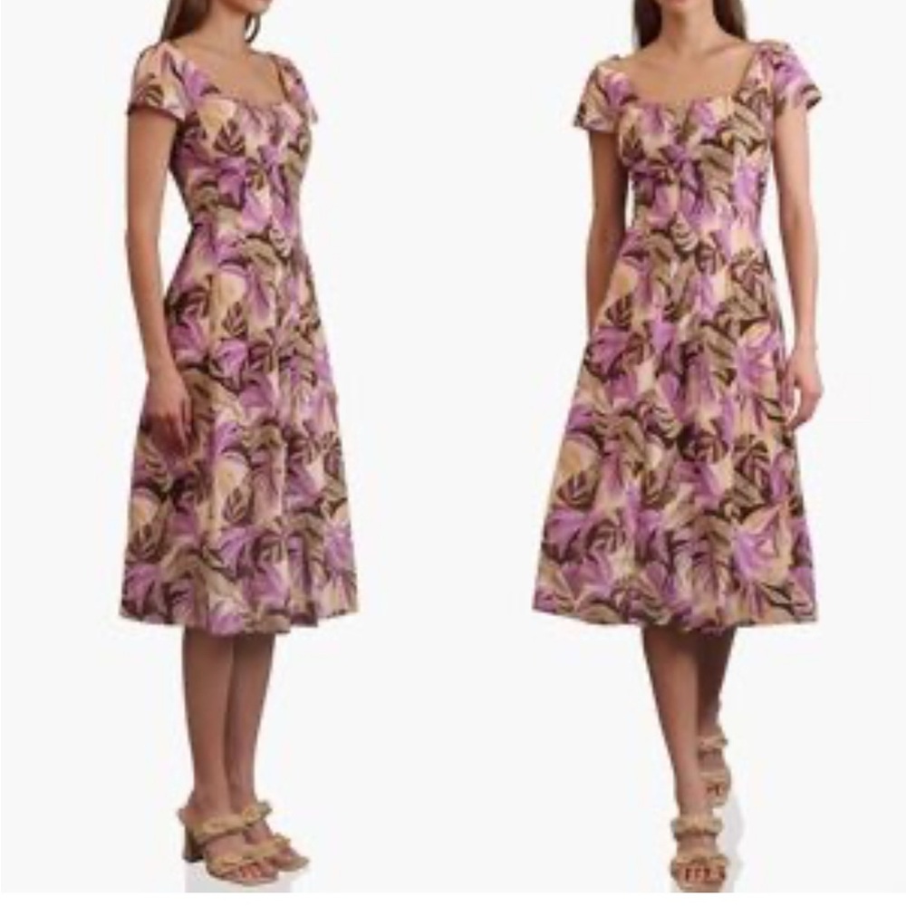 Avec Les Filles Seamed Fit and Flare Banana Leaf Womens Dress Sz 6 & 8